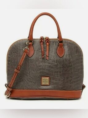 Dooney & Bourke Brown Textured Satchel with Tan Leather Trim